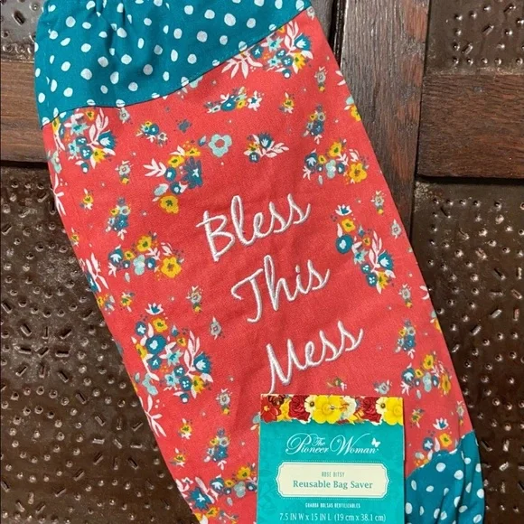 The Pioneer Woman Rose Ditsy- Bless This Mess- Reusable Bag Saver - Picture 2 of 4